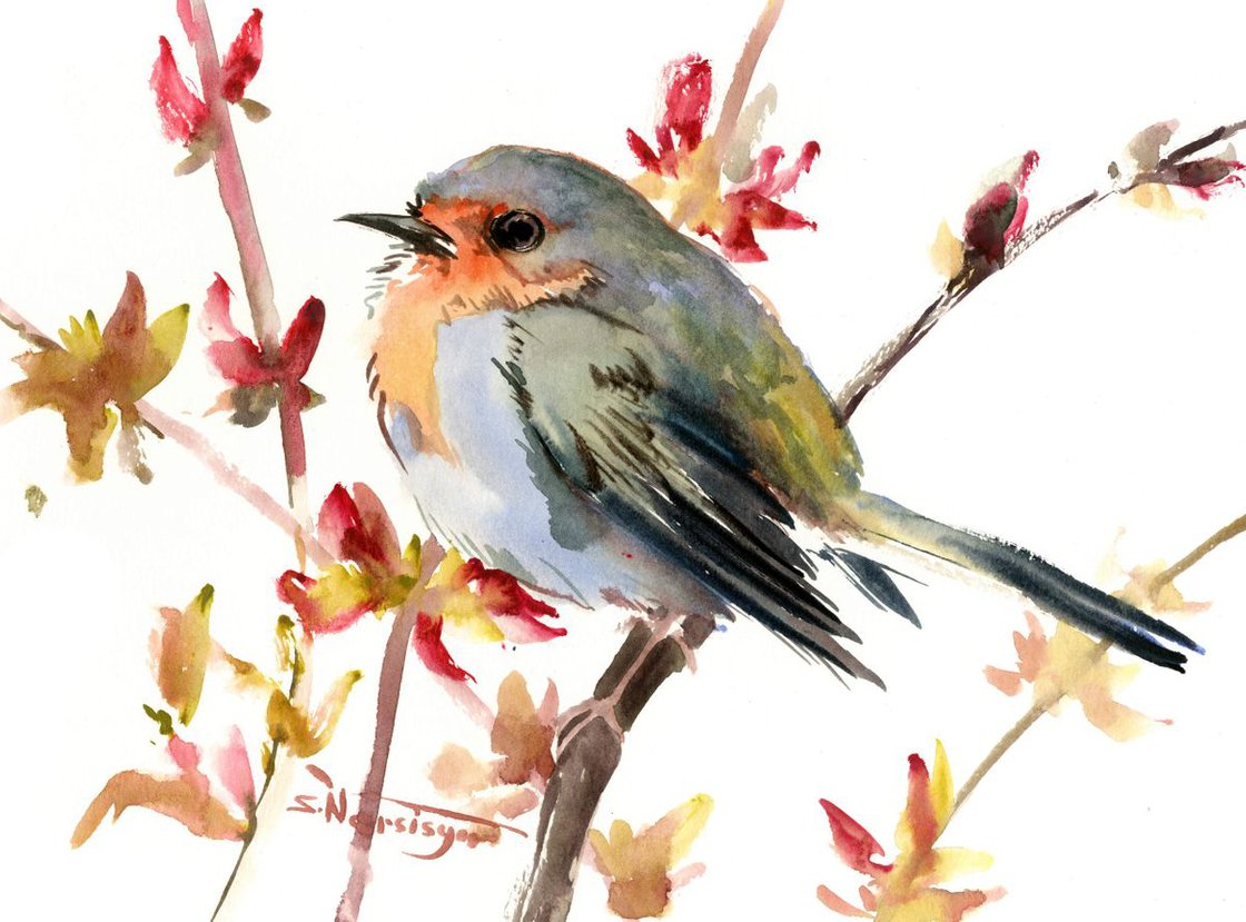 Namesake - buy An Original Watercolor Painting of a European Robin