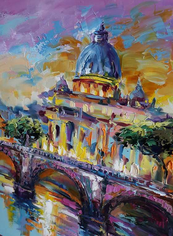 Evening in Rome - Painting italy cityscape Roma