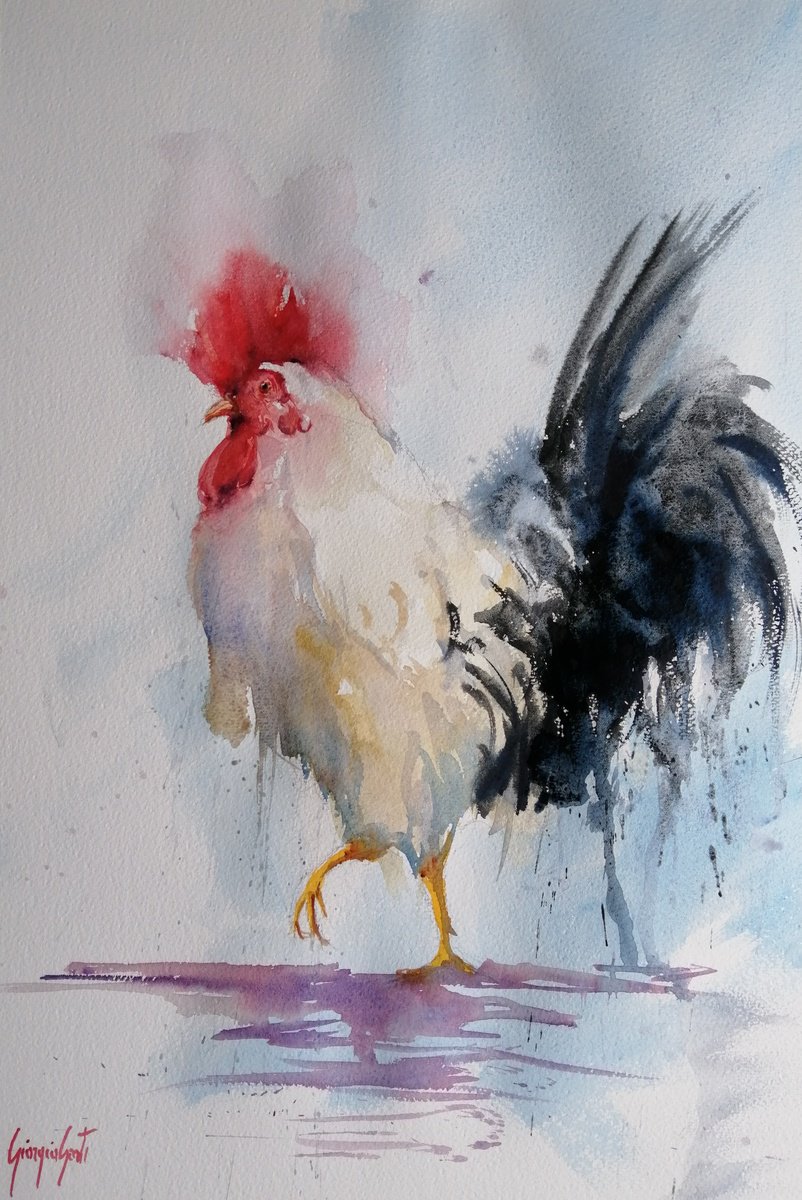 Impressionistic Watercolour , Rooster 25 By Giorgio Gosti, 14 X 21, Artwork For Sale On Artfinder