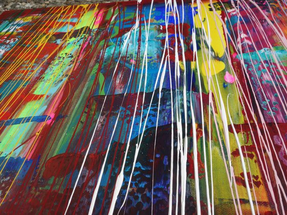 Rainbow A360 Large abstract paintings Palette knife 50x200x2 cm set of 2 original abstract acrylic paintings on stretched canvas