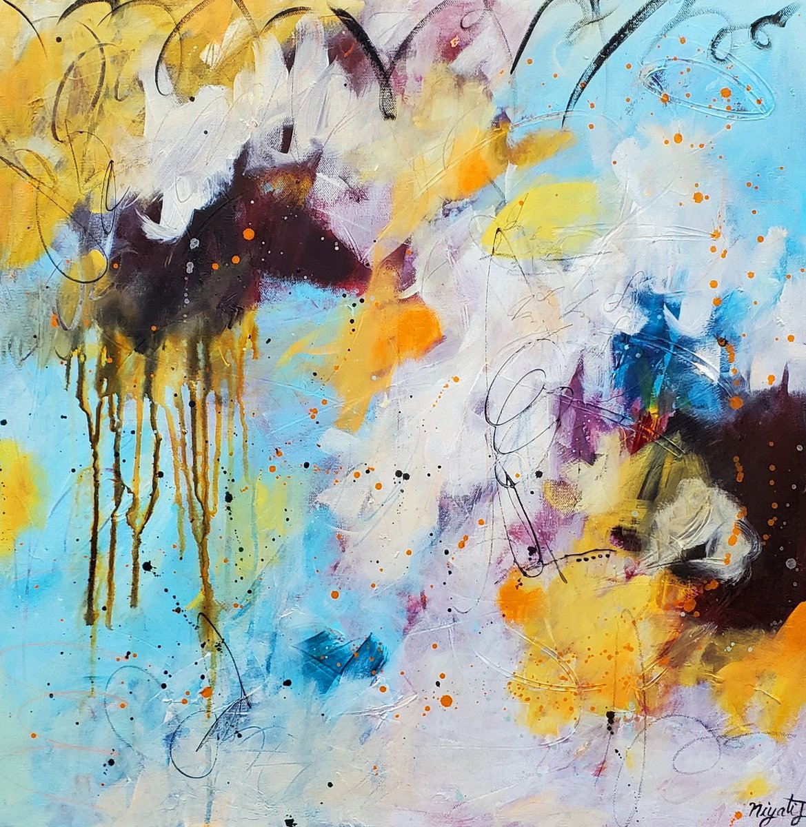 Abstract Acrylic Painting By Niyati Jiwani, 24 X 24", Blue Lagoon, Original Artwork