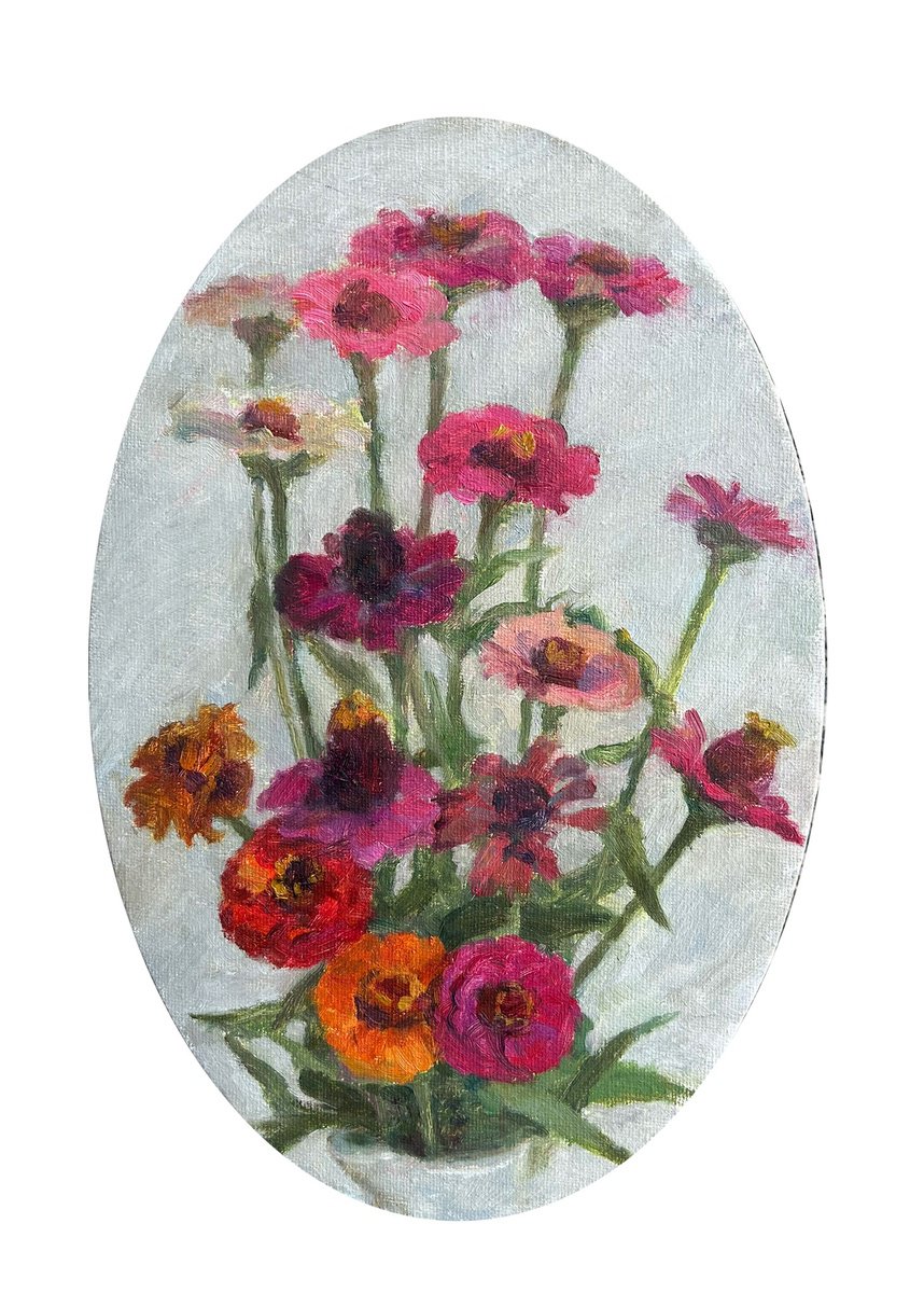 Impressionistic Botanical Oil Painting By Liudmyla Chemodanova, 8 X 12", Flowers On White Background, Original Artwork