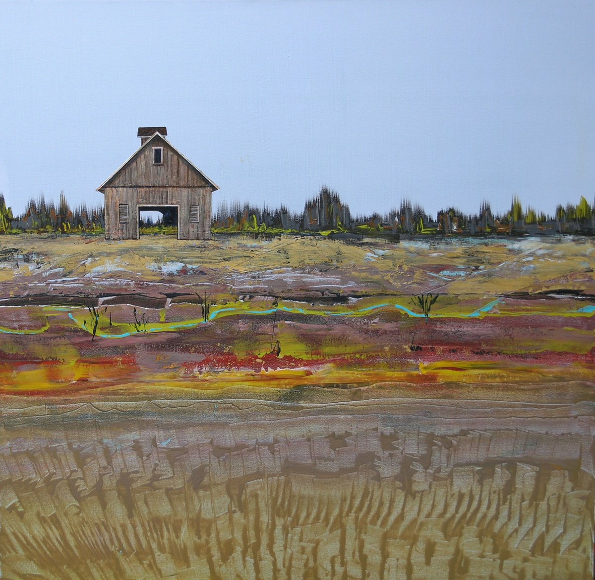 Abstract Landscape Acrylic Painting By Loretta Kaltenhauser, 36 X 36", Heartland, Original Artwork