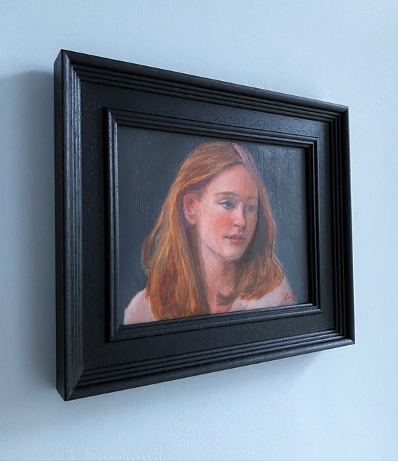 Portrait of a Girl; Framed & ready to hang home decor gift oil painting.