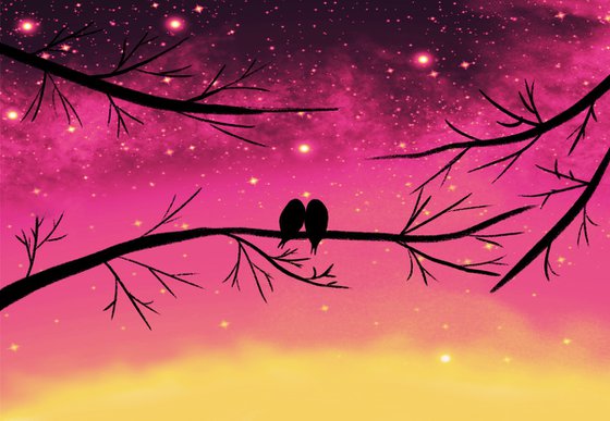 tree bird pictures online art for living room in a3 starry night purple edition