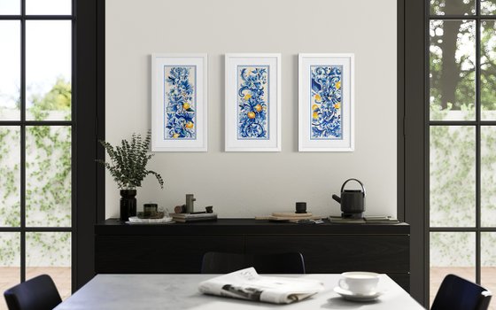 Azul & Citrus Triptych