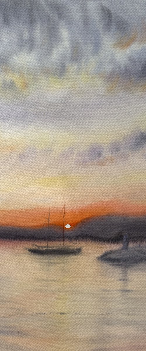 Orange Sunset Over Mountains by Oleksandra Padushyna