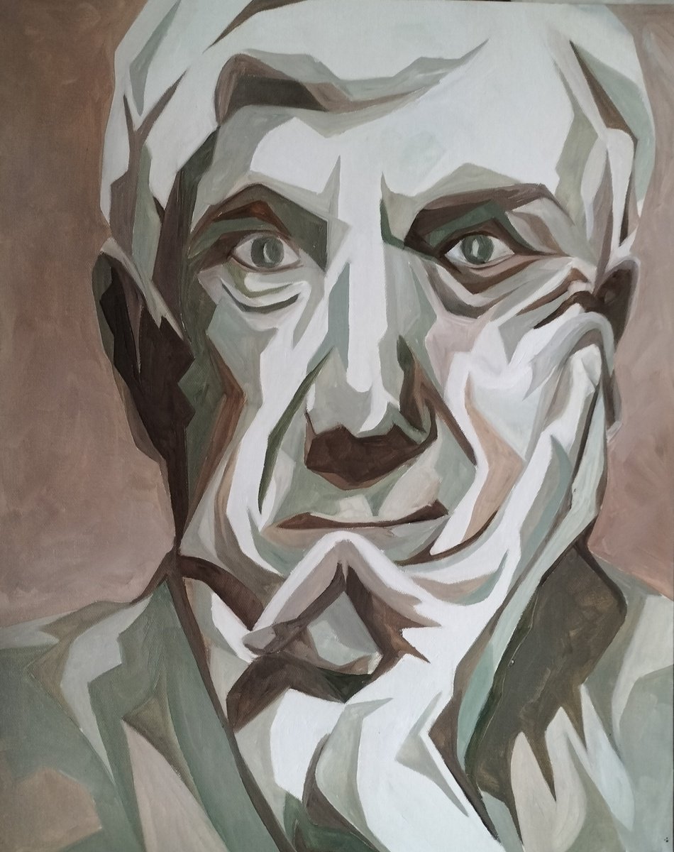 Geometric Portrait Oil Painting By Andrew Clayton, 16 X 20, Georges, Original Artwork