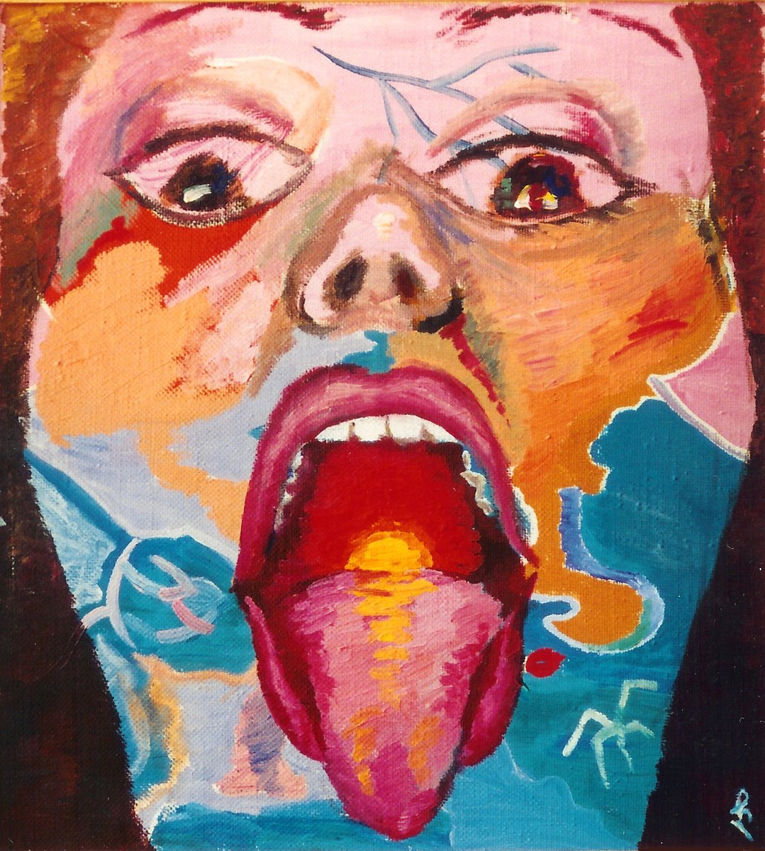 Surrealistic Portrait Oil Painting By Lia Chechelashvili, 18 X 19", Sunset, Original Artwork