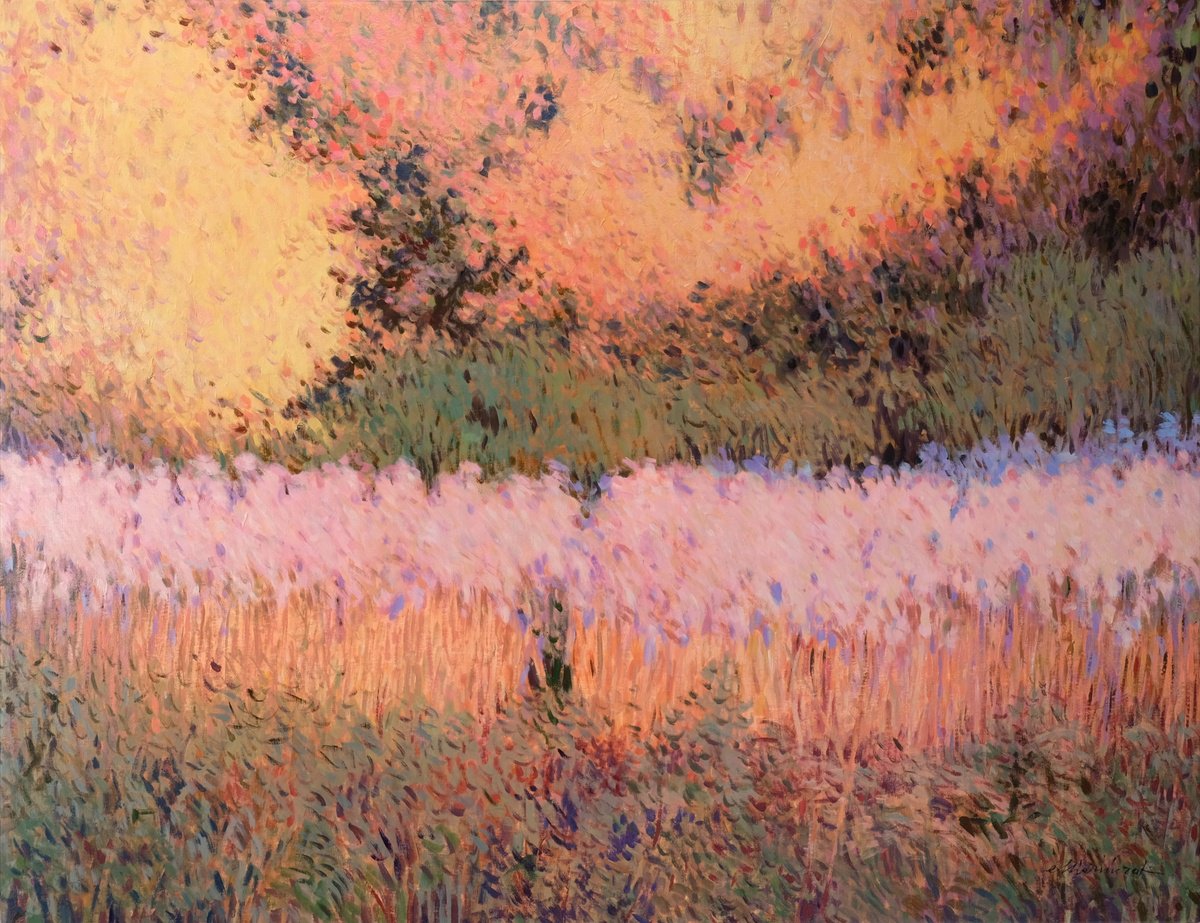 Impressionistic Landscape Acrylic Painting By Richard Mierniczak, 51 X 39", Warm Afternoon, Original Artwork