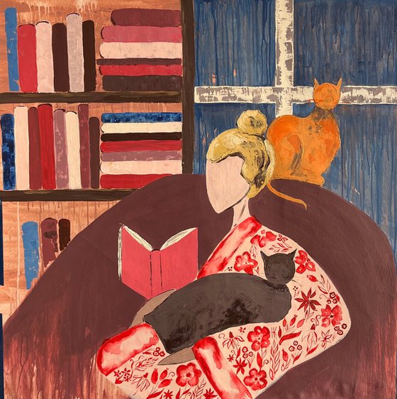 Woman Cat Original Painting