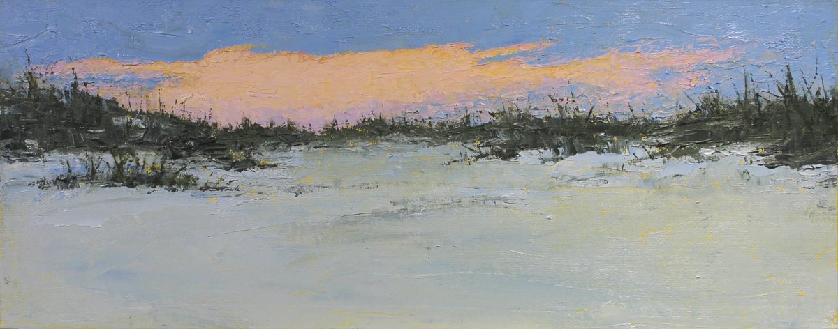 Organic Landscape Oil Painting By John Fleck, 18 X 7, Sky And Sand, Original Artwork
