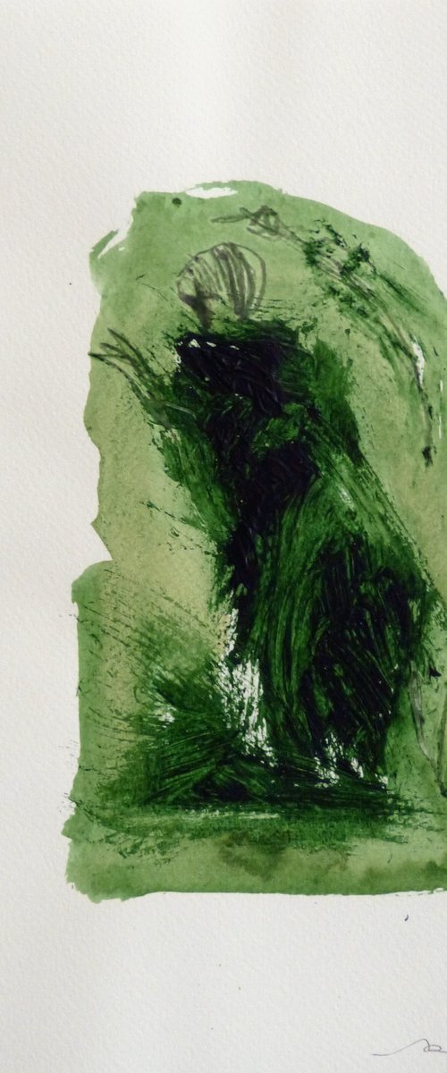 Green Mood 8, acrylic on paper 24x32 cm by Frederic Belaubre