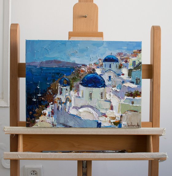 Santorini, Greece seascape - Original oil impasto landscape painting