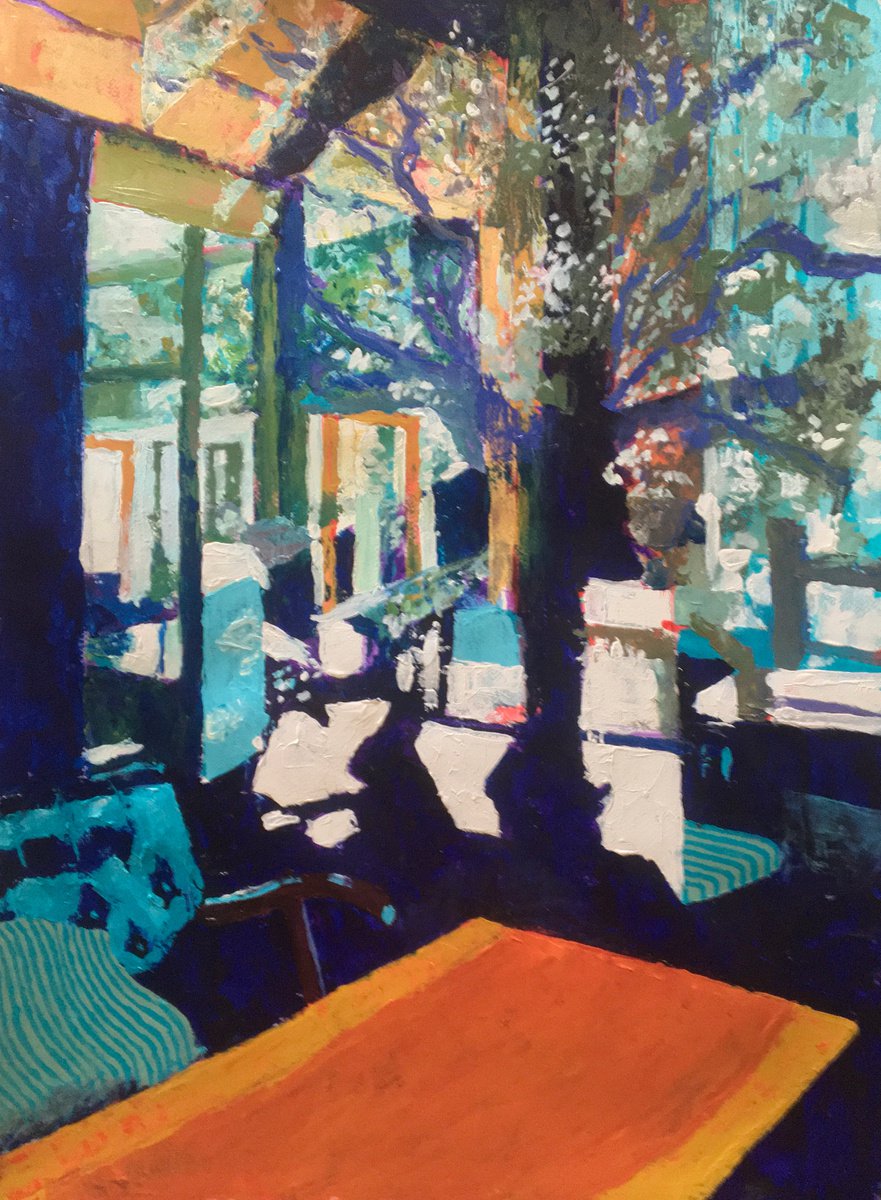 Impressionistic Landscape Acrylic Painting By John Cottee, 22 X 30, Interior With Reflections, Original Artwork