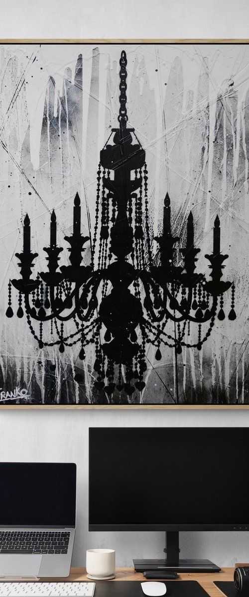 Black Glass 75cm x 100cm Textured Urban Pop Art by Franko