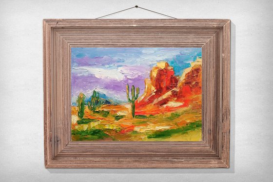 Arizona Painting Desert Landscape Original Art Saguaro Cactus Artwork Sonora Wall Art