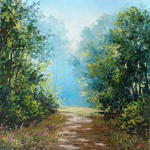 Forest landscape. Oil painting. Original Art. On canvas 16x16 by Tetiana Vysochynska