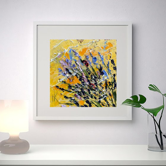 Lavender Painting Floral Original Art Flowers Oil Impasto Small Artwork 6 by 6 inches