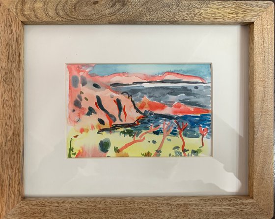 Quality natural wooden glazed framed “Marine Seascape” miniature painting Homage to Henri Matisse