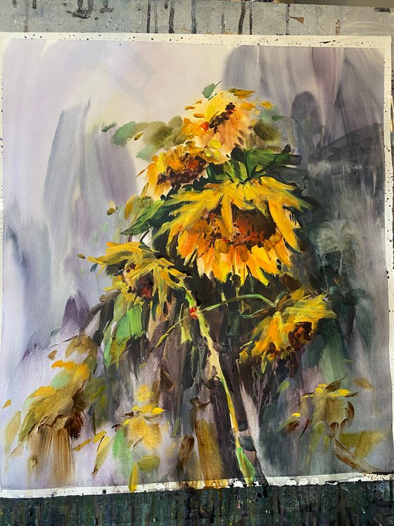 Sold Watercolor “Sun flowers bouquet ", perfect gift
