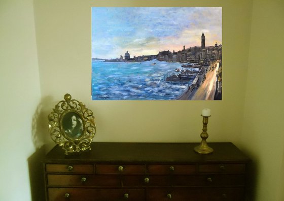 Afternoon sun Venice - a large original oil painting