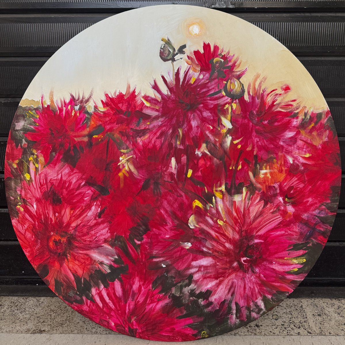 Red Dahlias By Olena Hromova, 35 X 35, Artwork For Sale On Artfinder