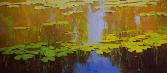 Water lilies Original oil Painting Large size Handmade artwork One of a Kind