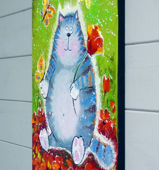 Cat in a flower paradise