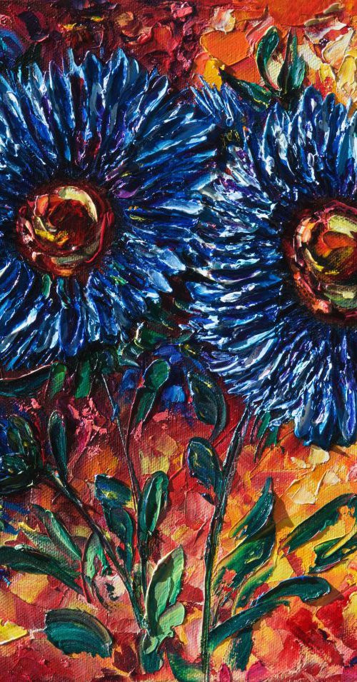 Asters in Blue Hue by Lena Owens at OLena Art