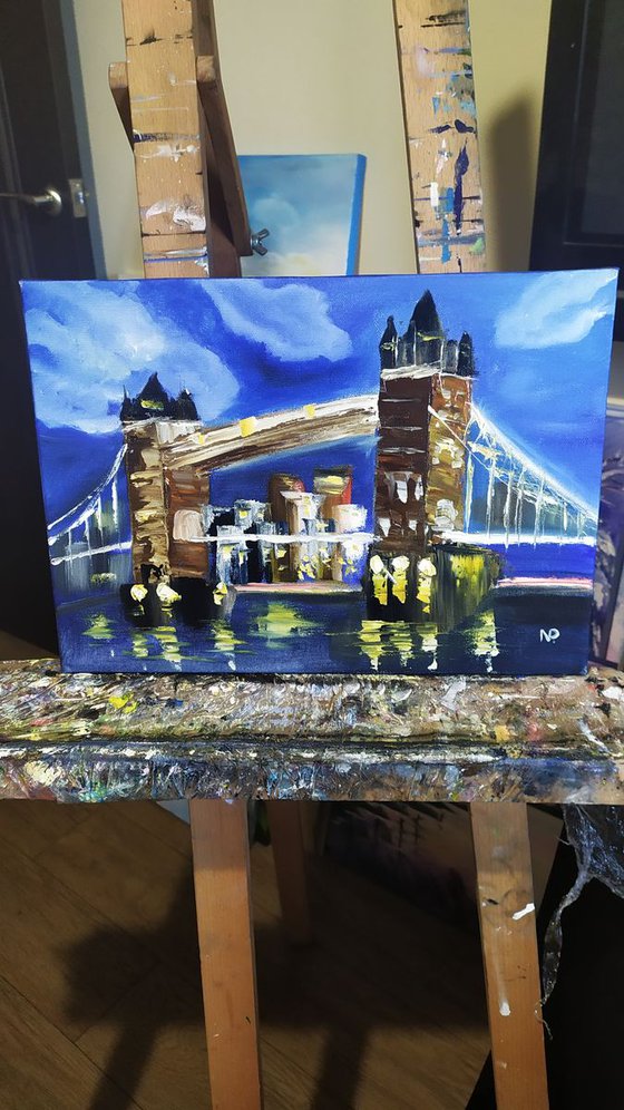 Tower Bridge, London, original small city painting, gift idea