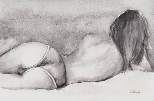 'Lazing Around'; Original watercolour erotic painting. by Rose.