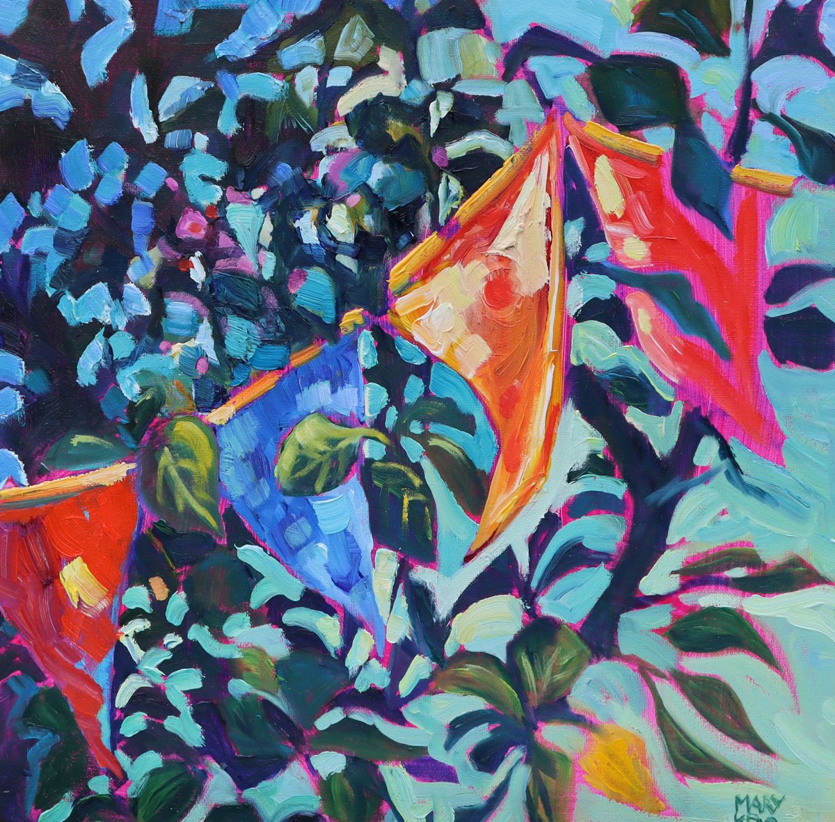 Impressionistic Landscape Oil Painting By Mary Kemp, 12 X 12", The Last Party, Original Artwork