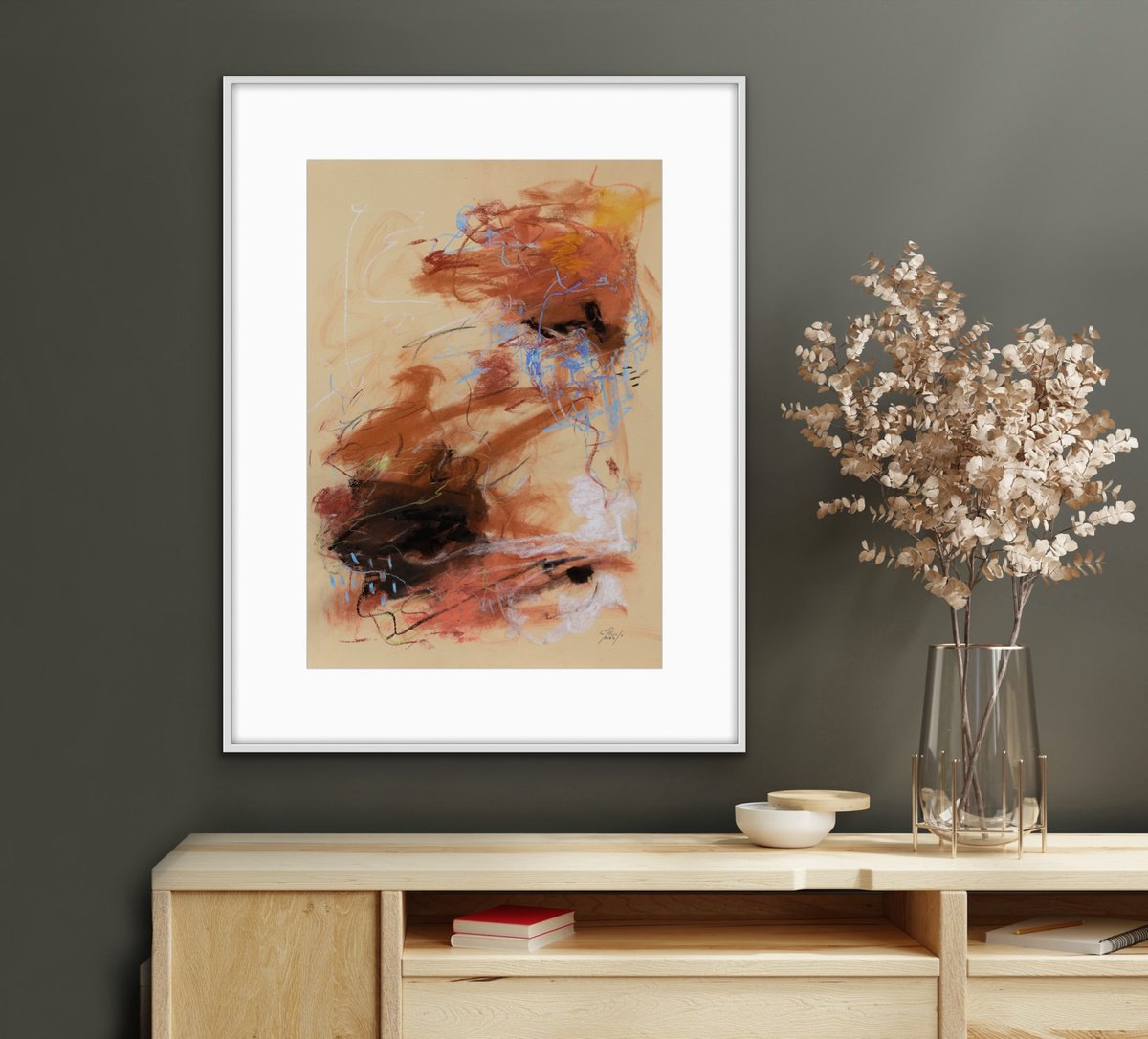 Expressive Abstract Pastel Drawing By Chantal Proulx, 19 X 26, Coi?ncidence, Original Artwork