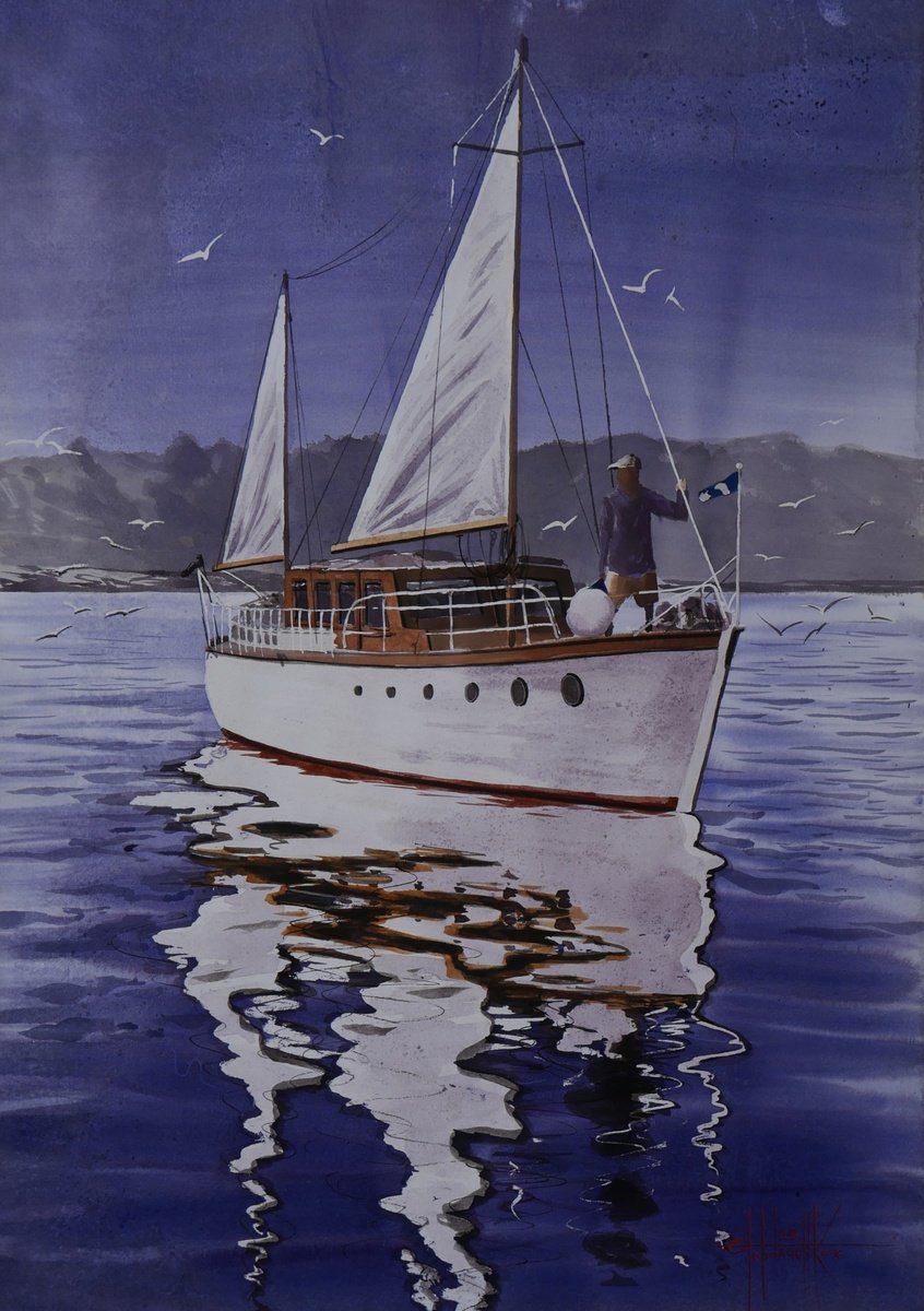 Photorealistic Landscape Watercolour By Eugene Gorbachenko, 18 X 25, In The North Sea, Original Artwork