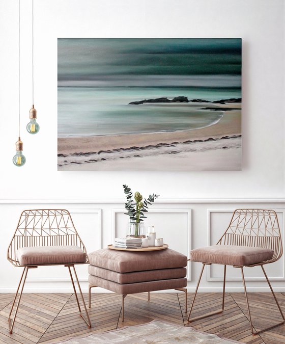 "Nord" Dark teal ocean oil art