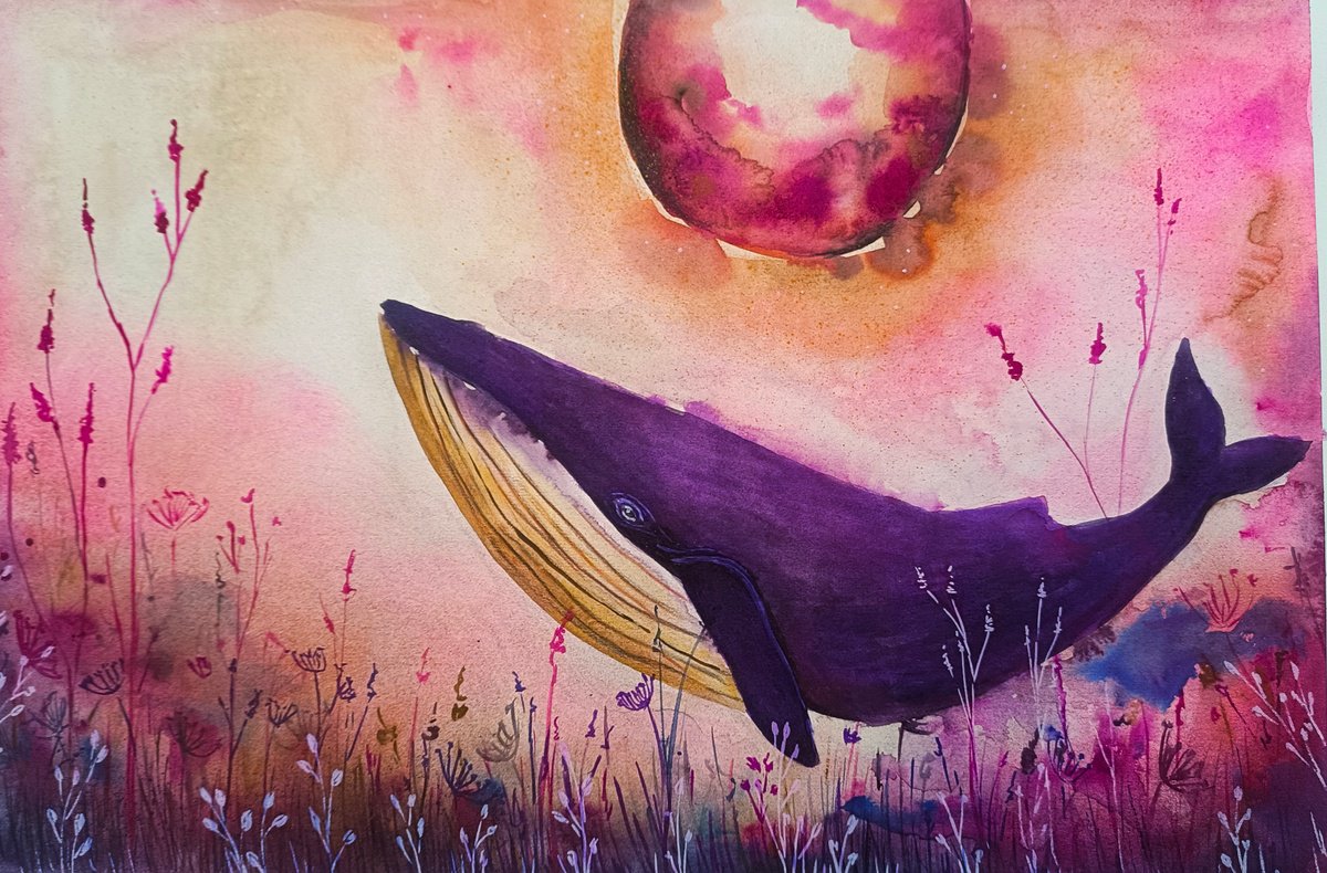 Surrealistic Animal Painting By Evgenia Smirnova, 22 X 15, Lavender Drift, Original Artwork