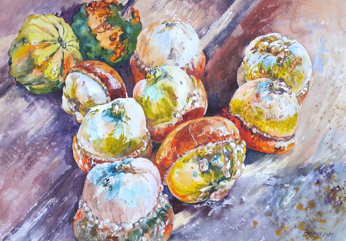 Exclusive from Ukraine (pumpkins) - watercolor artwork by Tetiana Borys