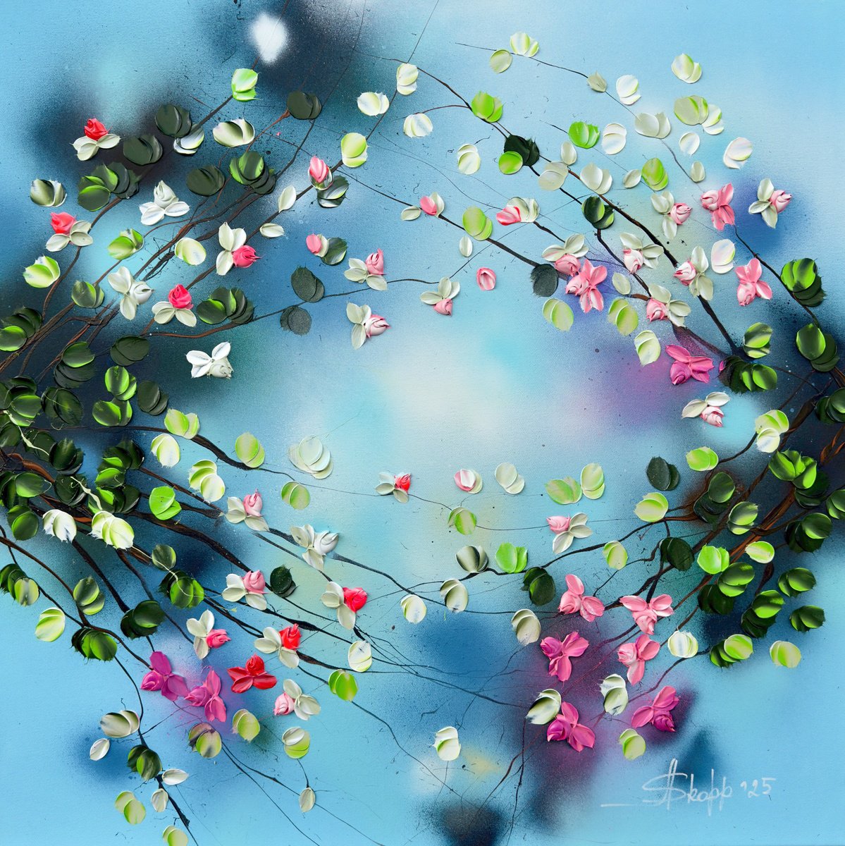 Expressive Abstract Acrylic Painting By Anastassia Skopp, 35 X 35, Romantic Moment I, Original Artwork