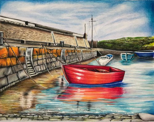 New Quay harbour by Karen Elaine  Evans