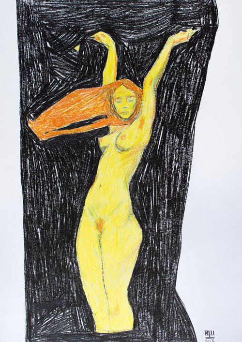 Yellow figure #1. 2013. Graphics. Wax pencil. 61x86cm. by Igor (Krapar) Shcherbakov