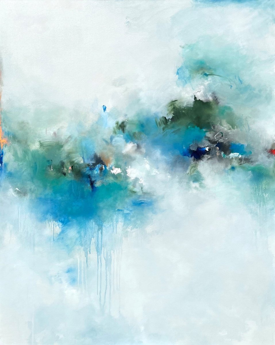 Abstract Oil Painting By Nicholas Kriefall, 48 X 60", Greener Shores, Original Artwork