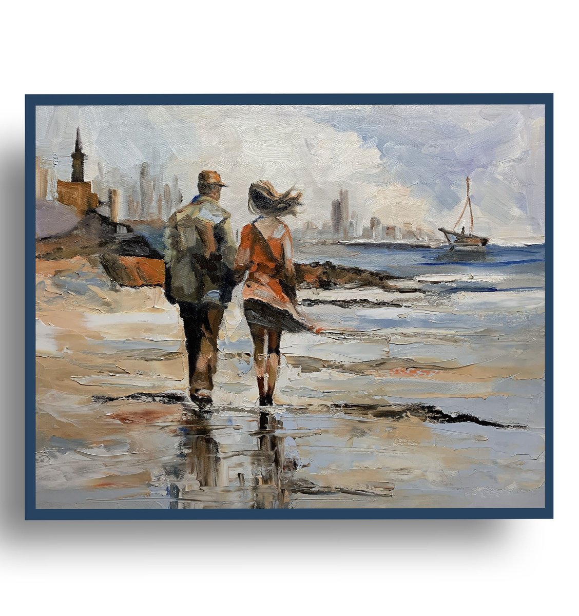 Coastal Walk. Love Couple. By Vita Schagen, 20 X 16, Artwork For Sale On Artfinder