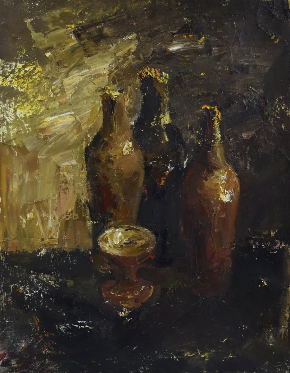 Expressive Still Life Oil Painting By Stanislava Cherkasova, 22 X 28", Still Life With A Cup, Original Artwork