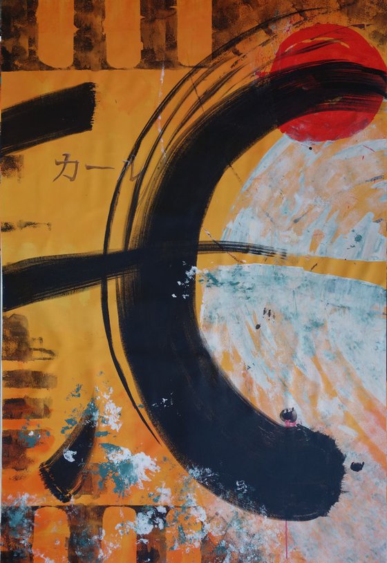 Enso orange abstrat painting 110×160 cm acrylic on unstretched canvas art J067 original artwork in japanese style