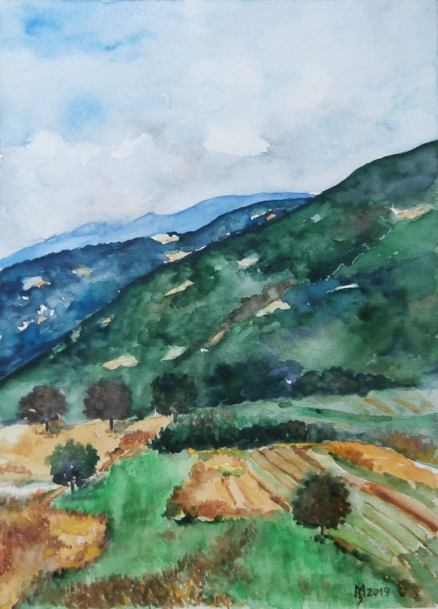 Impressionistic Watercolour , Hilly Landscape By Zoran Mihajlovic Muza, 8 X 11, Artwork For Sale On Artfinder