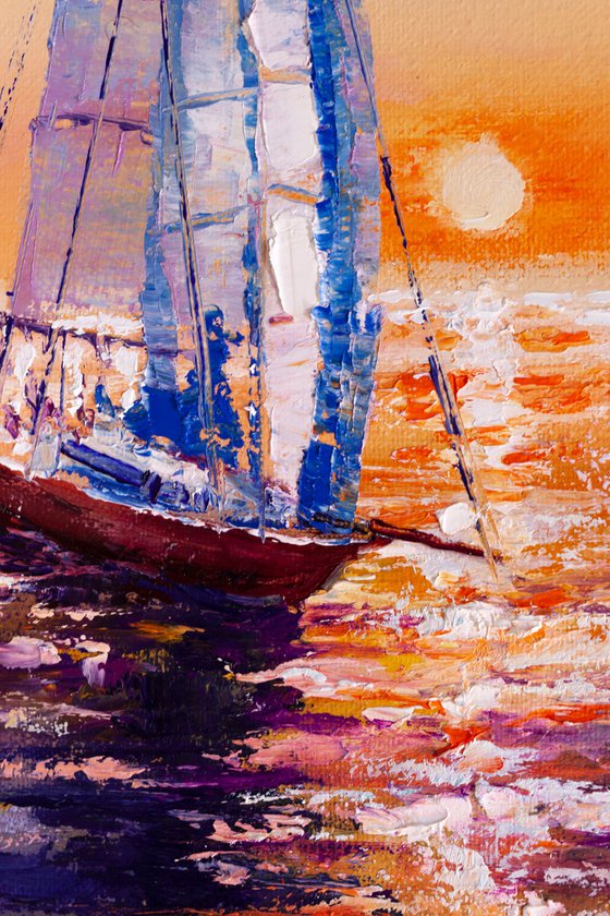 "Red sailboat " ,  ships , sky