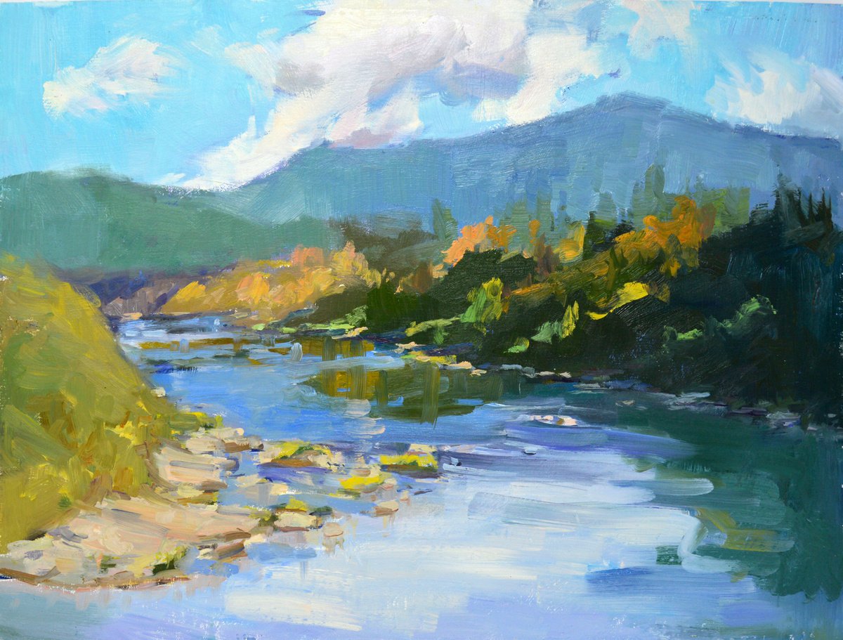Impressionistic Landscape Oil Painting By Kristina Sellers, 16 X 12", Umpqua Autumn, Original Artwork