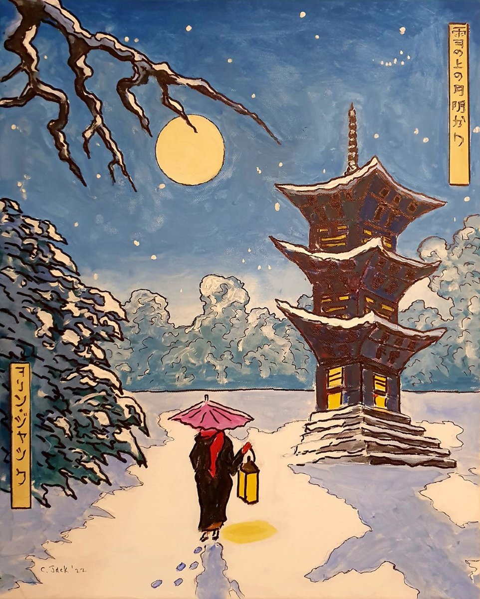 Landscape Acrylic Painting By Colin Ross Jack, 16 X 20, Moonlight On The Snow, Original Artwork