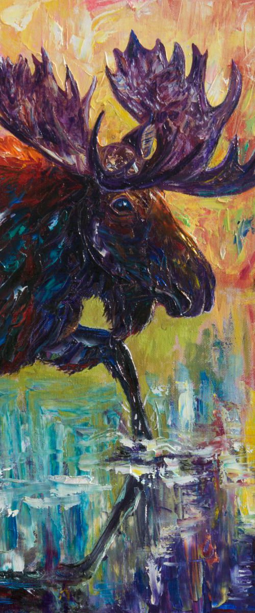 Moose in the Stream by Lena Owens at OLena Art